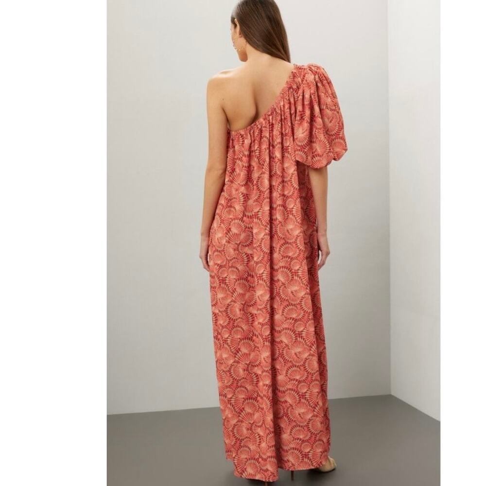 LOBOROSA Red Beige Shell Print One Shoulder Valeria Maxi Dress Size Small - Picture 2 of 11